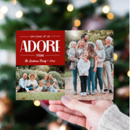 Oh kom laat ons aanbidden hem ROOD Christelijk 2 f Feestdagenkaart