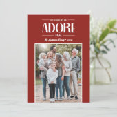 Oh kom laat ons aanbidden hem ROOD Christelijk fot Feestdagenkaart (Staand voorkant)