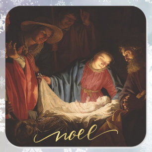 Oh kom laat ons hem aanbidden Baby Jesus Geboorte Vierkante Sticker