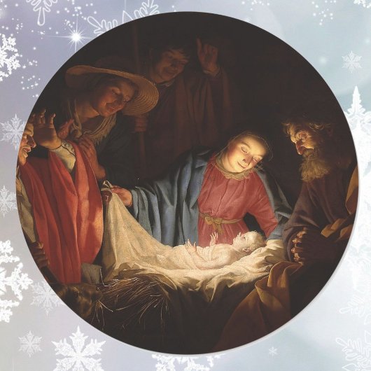 Oh kom laat ons hem aanbidden Baby Jesus Ronde Sticker