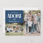 Oh kom laat ons hem aanbidden BLAUW Christelijk 2  Feestdagenkaart (Voorkant)