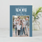 Oh kom laat ons hem aanbidden BLAUW Christelijk Fo Feestdagenkaart (Staand voorkant)