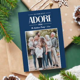 Oh kom laat ons hem aanbidden BLAUW Christelijk Fo Feestdagenkaart