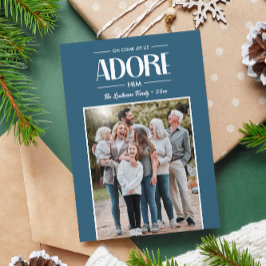 Oh kom laat ons hem aanbidden BLAUW Christelijk Fo Feestdagenkaart