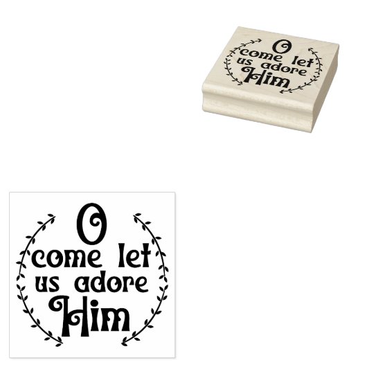 Oh kom laat ons hem aanbidden Christmas Square Woo Rubberstempel (Gestempeld)