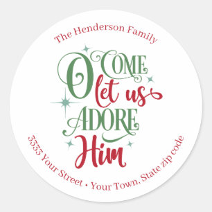 "Oh kom laat ons hem aanbidden kerst retour adres Ronde Sticker