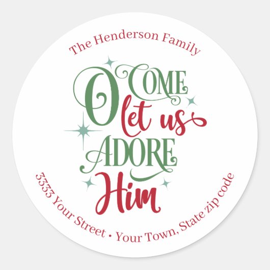 "Oh kom laat ons hem aanbidden kerst retour adres Ronde Sticker (Voorkant)