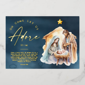 Oh kom laat ons hem aanbidden Kerstmis goud Folie Feestdagenkaart