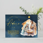 Oh kom laat ons hem aanbidden Kerstmis goud Folie Feestdagenkaart (Staand Voorkant)