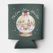 Oh kom laten we hem aanbidden Jezus Kerstmis Roze Blikjeskoeler (Voorkant)