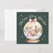 Oh kom laten we hem aanbidden Jezus Kerstmis Roze  Feestdagenkaart (Voorkant / Achterkant)