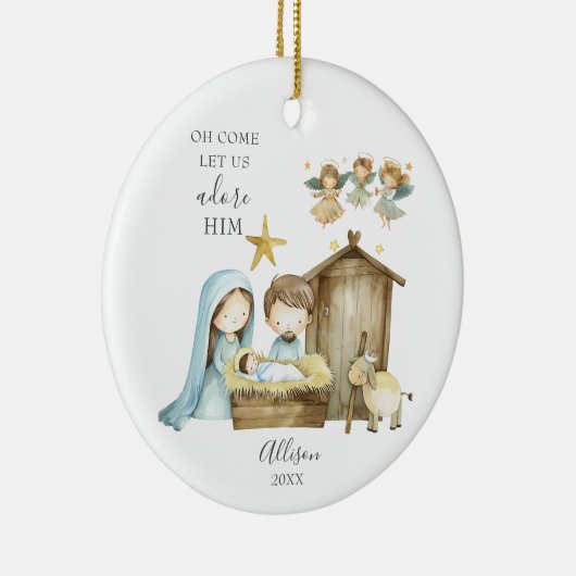 Oh kom, laten we hem aanbidden kerststal kerst keramisch ornament (Rechts)