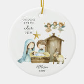 Oh kom, laten we hem aanbidden kerststal kerst keramisch ornament (Voorkant)