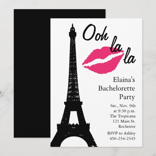 Oh la! Bachelorette Party (wit) Kaart (Voorkant / Achterkant)