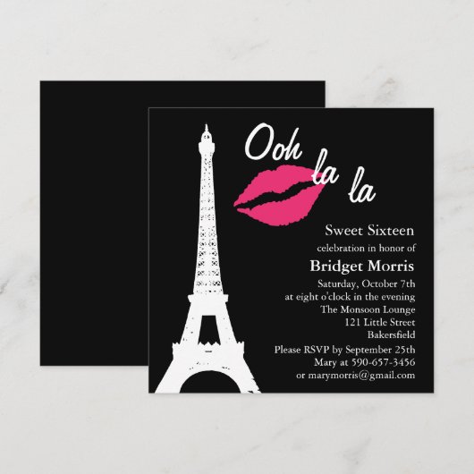 Oh la! Birthday Uitnodiging (Voorkant / Achterkant)