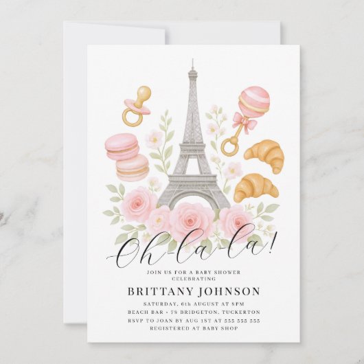 Oh La Chic Floral Parijse Baby shower Kaart (Voorkant)