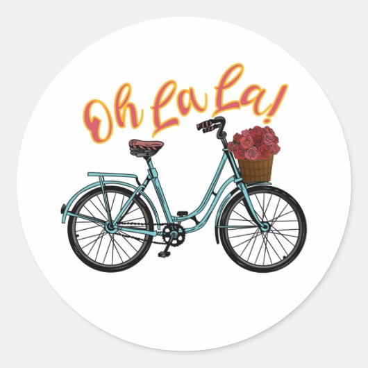 Oh La French Bicycle Funny French Sayings Ronde Sticker (Voorkant)