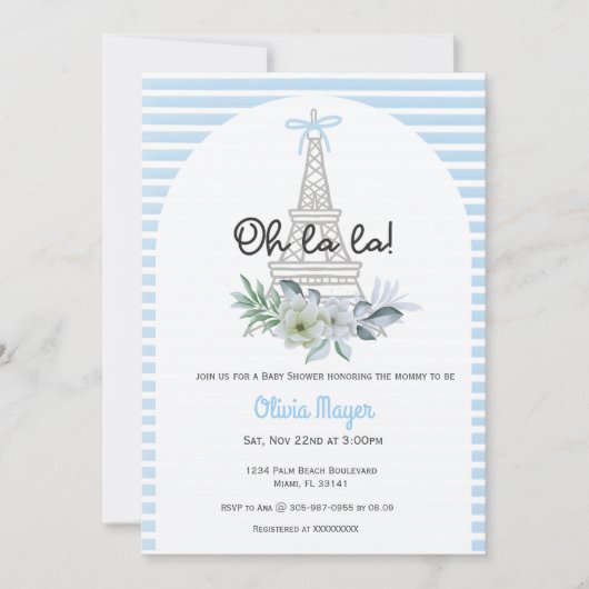 Oh La French Paris Boy Blue Trendy Baby shower Kaart (Voorkant)
