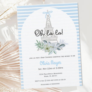 Oh La French Paris Boy Blue Trendy Baby shower Kaart