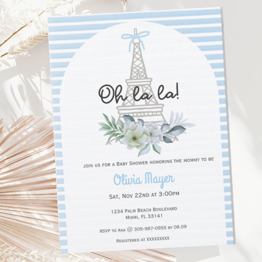 Oh La French Paris Boy Blue Trendy Baby shower Kaart