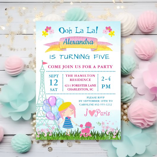 Oh La La La! Paris Girl & Pink Poodle Birthday Kaart