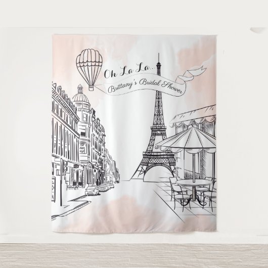 Oh La La Paris backdrop pink french bridal banner Wandkleed (Voorkant)