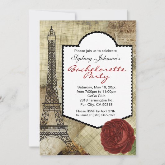 Oh la - Paris Styled Bachelorette Party Kaart (Achterkant)