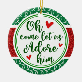 Oh, laat ons Adore Him Glitter Faith Kerstmis Keramisch Ornament