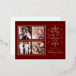 Oh, laat ons hem 4-fotokerstmis aanprijzen folie feestdagen briefkaart