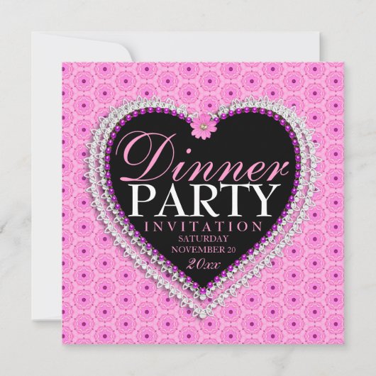 Oh LaLa Pink Love B'day Dinner Party Invitations Kaart (Voorkant)