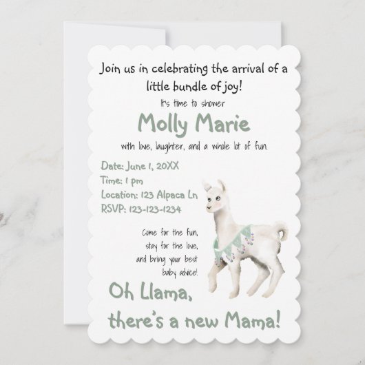 Oh llama Mama Baby shower Kaart (Voorkant)