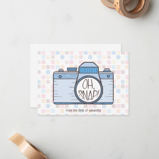 Oh Magnetisch! Blue Pastel Camera Note Kaart Notitiekaartje (Voorkant / Achterkant in situ)