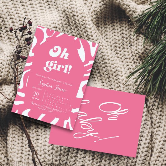 Oh meid! Roos roze Geruit Gingham baby shower Kaart