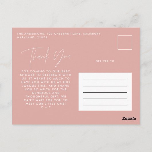 Oh meisje Baby shower dank u roze elegant Briefkaart (Achterkant)
