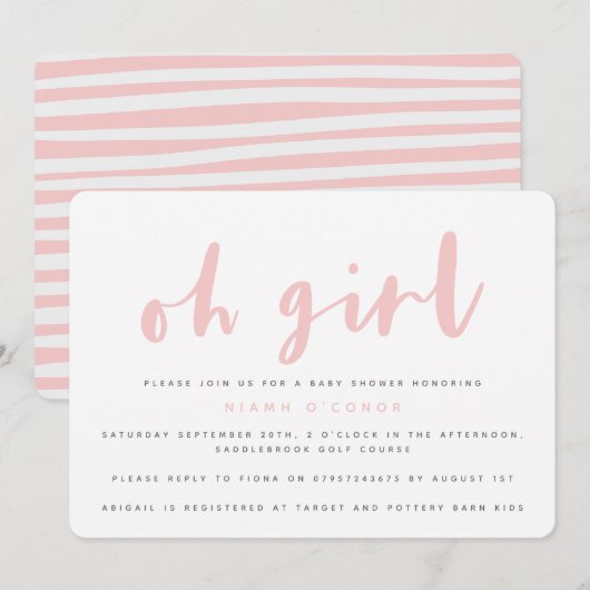Oh meisje, baby shower feestuitnodiging kaart (Voorkant / Achterkant)