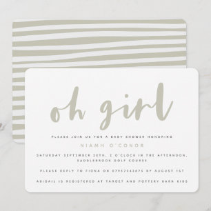 Oh meisje, baby shower feestuitnodiging (zand) kaart