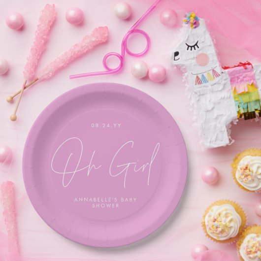Oh meisje Baby shower lichte cerise roze elegant Papieren Bordje (Feest)
