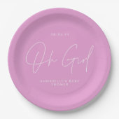 Oh meisje Baby shower lichte cerise roze elegant Papieren Bordje (Voorkant)