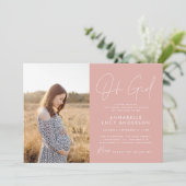 Oh meisje baby shower roze elegante foto kaart (Staand voorkant)
