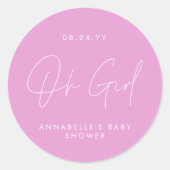 Oh meisje Baby shower script cerise roze elegant Ronde Sticker (Voorkant)