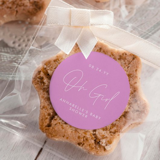 Oh meisje Baby shower script cerise roze elegant Ronde Sticker