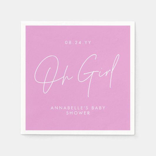 Oh meisje Baby shower script cerise roze elegant Servet (Voorkant)