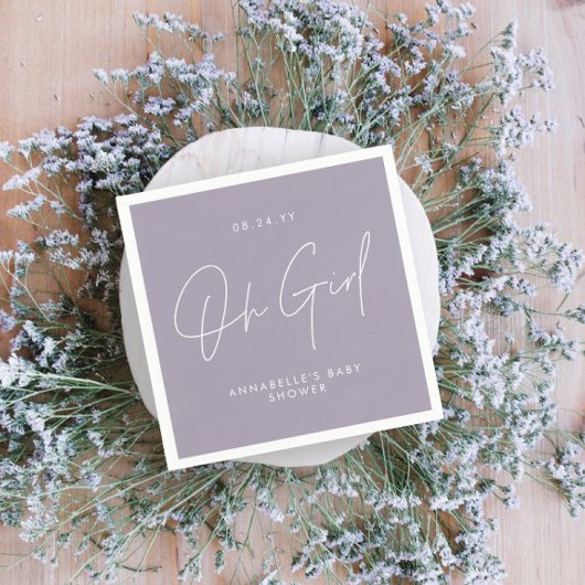 Oh meisje Baby shower script lila paarse Elegant Servet