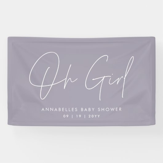 Oh Meisje Baby shower script modern lila elegant Spandoek (Horizontaal)