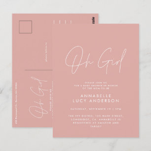 Oh meisje Baby shower script roze elegant Briefkaart
