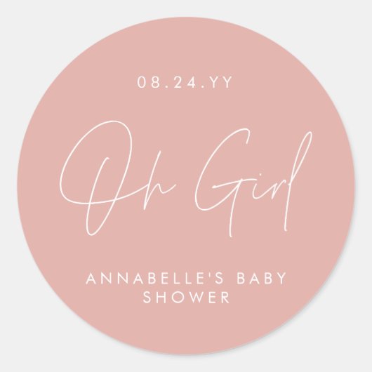 Oh meisje Baby shower script roze elegant Ronde Sticker (Voorkant)