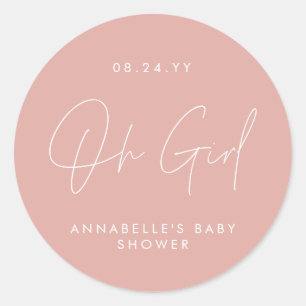 Oh meisje Baby shower script roze elegant Ronde Sticker