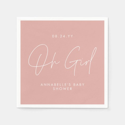 Oh meisje Baby shower script roze elegant Servet (Voorkant)