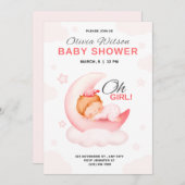 Oh meisje elegante baby meisje douche uitnodiging (Voorkant / Achterkant)