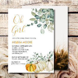 Oh meisje herfst pompoen baby shower groen foto kaart